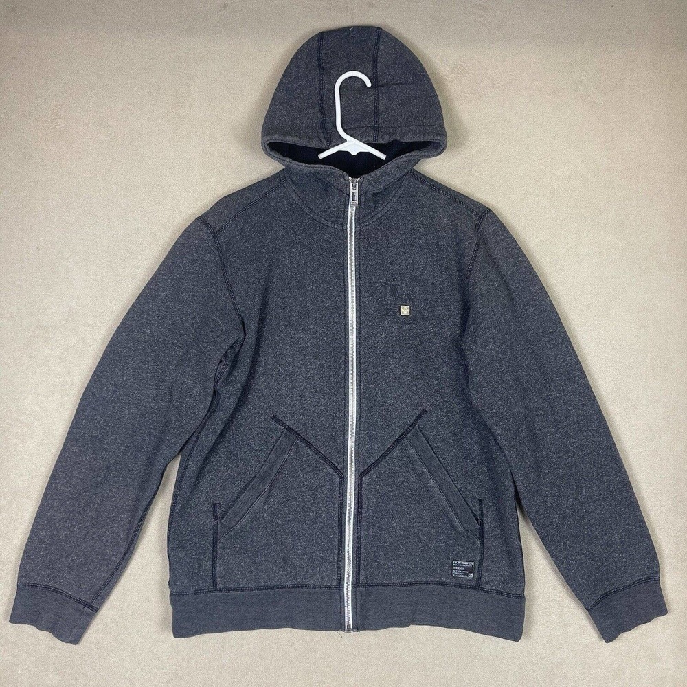 Quicksilver Hoodie Sweatshirt Mens L Long Sleeve Gray Pockets Logo Heavyweight